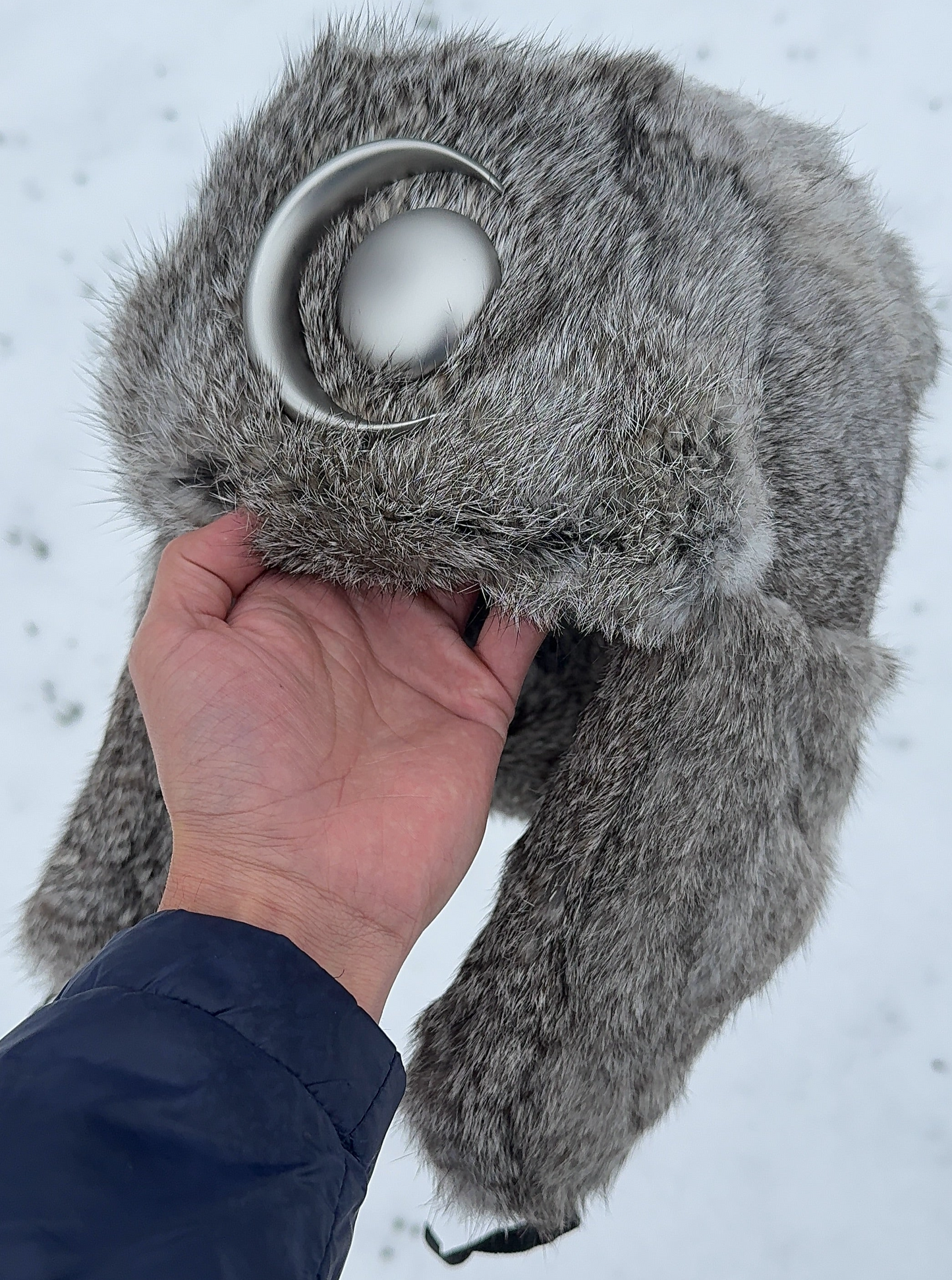 Chthonic Frosted Emblem Premium 100% Rabbit Fur Ash Grey Trapper Hat